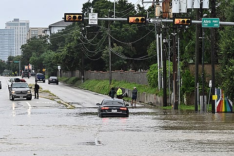 View of flooded Allen Parkway in Houston